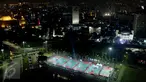 Pemandangan fasilitas olahraga di malam hari dari atas tugu Monas yang dipercantik program Gerakan INDONESIA SeGar, Jumat (27/08). Keberadaan fasilitas olah raga ini, semakin banyak warga Jakarta yang lebih aktif berolahraga. (Liputan6.com/Fery Pradolo)