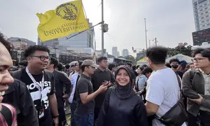 Sejumlah mahasiswa melakukan aksi di Tugu Tani, Jakarta. (Foto: Liputan6.com/Winda Nelfira).