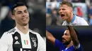 Cristiano Ronaldo mengungguli Piatek dalam raihan gol hingga setngah musim berjalan. Kini CR7 unggul satu gol dari bomber Genoa tersebut. (Kolase Foto AFP)