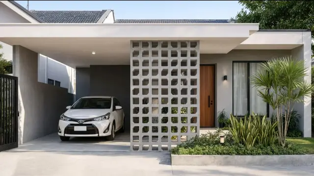 Carport Roster dengan Taman Mini