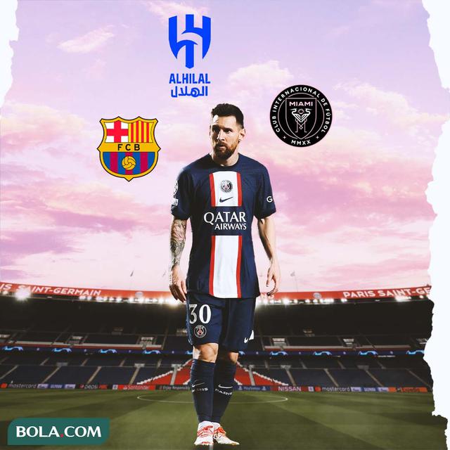 Ilustrasi - Lionel Messi jersey PSG, Barcelona, Al Hilal, Inter Miami