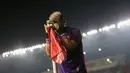 M Ridwan tak kuasa menahan rasa gembira usai aksinya dalam pertandingan ini berhasil membawa PSS Sleman ke semifinal Piala Presiden 2022. (Bola.com/Bagaskara Lazuardi)