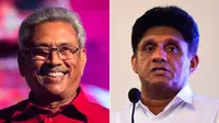 Dua kandidat utama dalam Pilpres Sri Lanka 2019, Gotabaya Rajapaksa (kiri) dan Sajith Premadasa. Rajapaksa mengklaim kemenangan setelah unggul pada hitungan sementara yang diperkirakan akan berakhir pada Minggu, 17 November 2019 waktu lokal (AFP Photo)