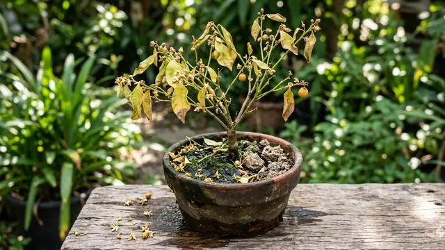 Penyebab pohon buah mini sudah berbunga tapi gagal berbuah (Foto: Gemini AI)