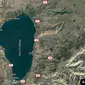 penampakan Danau Thabariyah atau Tiberias dalam Google map. (SS Google Map)