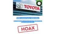 Cek Fakta: Hoaks Pesan Berantai Janjikan Hadiah Rayakan Ulang Tahun ke-100 Toyota