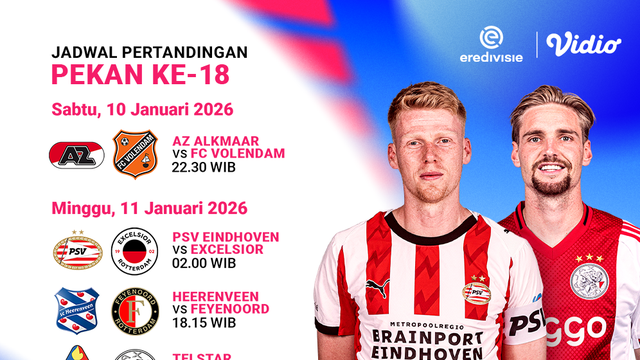 Jadwal Eredivisie pekan ke-18 live eksklusif di Vidio. (dok. vidio.com)