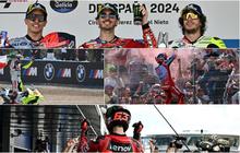 FOTO: Pesta Podium Pecco, Marquez dan Bezzecchi Rayakan Kemenangan Usai Tampil Sengit di MotoGP Spanyol 2024