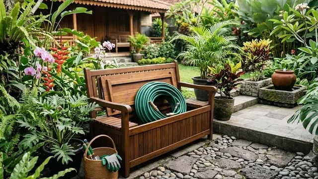 Ide Menyimpan Selang Taman agar Halaman Selalu Terlihat Rapi (AI Generated)