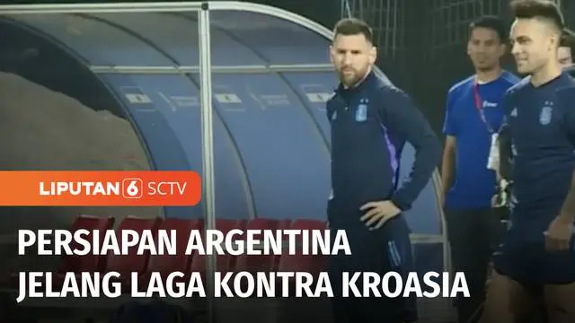 Argentina menggelar latihan terakhir jelang laga semifinal melawan Kroasia. Lionel Messi Cs serius berlatih memainkan bola pendek demi dapat menembus benteng kokoh pertahanan Kroasia.