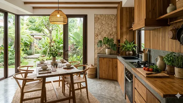 Rumah Mungil Type 45 dengan Dapur Terbuka Menyatu Ruang Makan (Foto: Gemini AI)