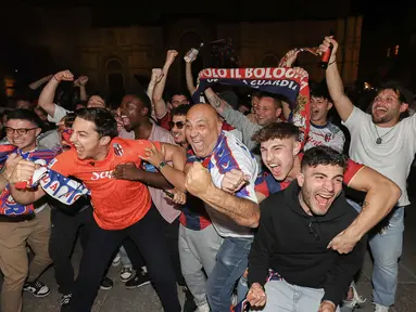 Mimpi Bologna akhirnya terwujud. Mereka memastikan diri kembali ke pentas elite Liga Champions setelah menunggu selama 60 tahun. (Guido Calamosca/LaPresse via AP)