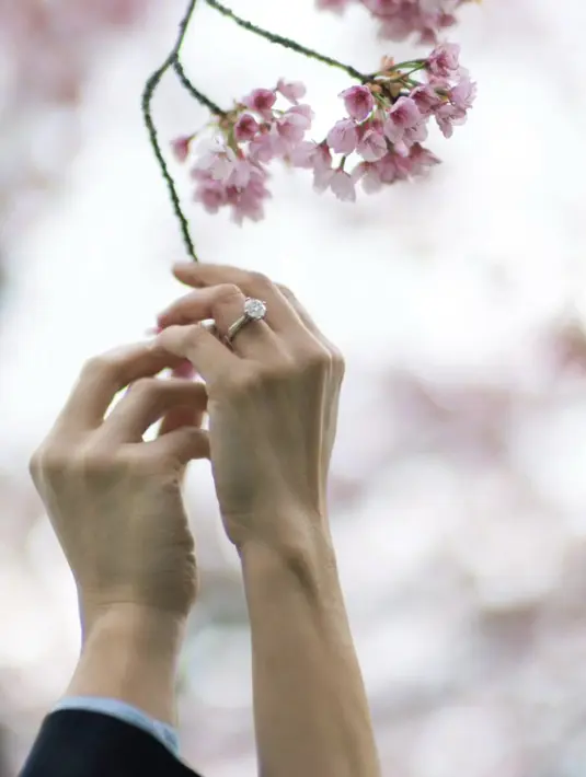 Dihiasi berlian round brilliant 3.53 carat. Cincin tunangan ini juga memiliki warna F serta kejernihan VVS2 yang merupakan standar dari Frank & co., sehingga memancarkan kilau luar biasa berkat potongan, polesan, dan simetri yang Excellent. [Foto: Instagram/ derai.studio]