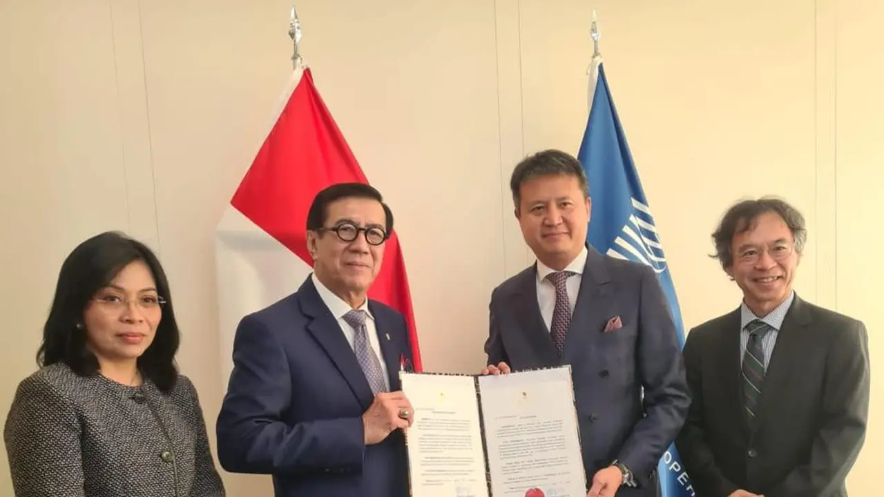 Menkumham Yasonna H Laoly di WIPO, Jenewa, Swiss. (Foto: Liputan6.com/Kemenkumham)
