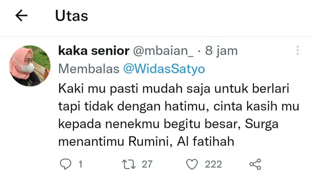 Unggahan soal Rumini dan Gunung Semeru. (Foto: Dok. Twitter @mbaian_)