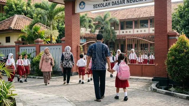 Ayah Mengantar Anak ke Sekolah