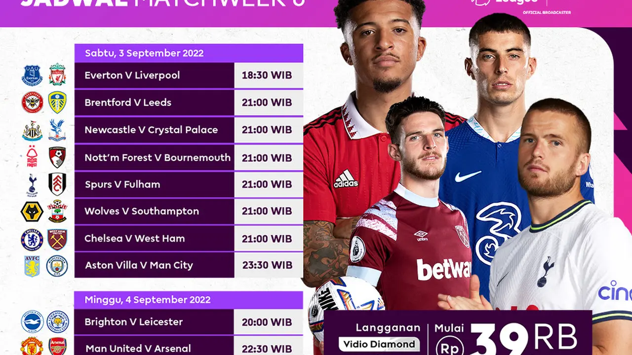 Jadwal dan Live Streaming Liga Inggris 2022/2023 Pekan Keenam di Vidio, 3 & 4 September 2022