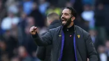 Pelatih kepala Manchester United, Ruben Amorim, bereaksi dalam pertandingan Liga Inggris&nbsp;melawan Tottenham Hotspur di London, Inggris, Sabtu (8/11/2025). (AP Photo/Ian Walton)