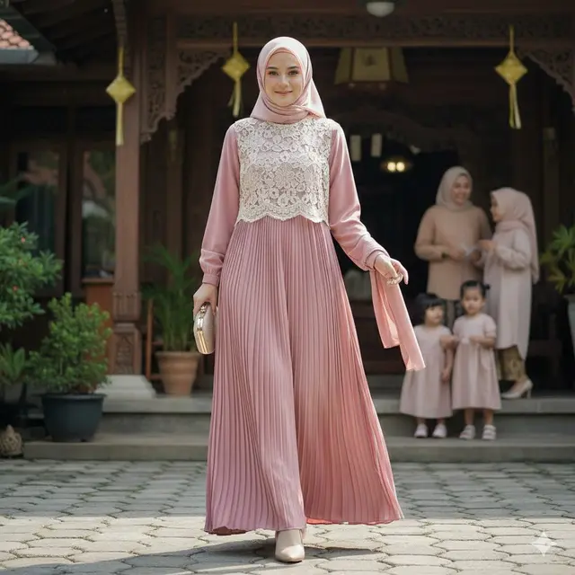 Gamis Plisket Rompi Brukat (Gemini AI)