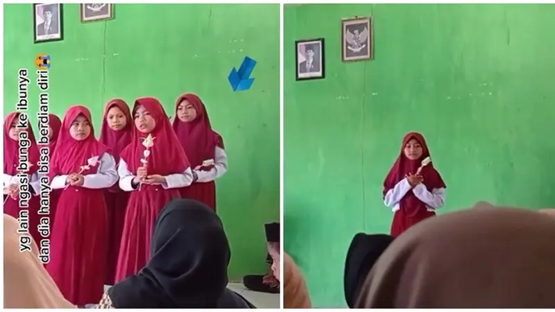 Viral Siswi Ini Nangis Ketika teman-temannya Beri Bunga untuk Ibunya, Bikin Haru