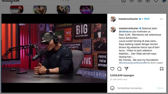 Unggahan Deddy Corbuzier soal Laura Anna. (Foto: Instagram @mastercorbuzier)