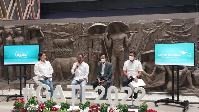 Press Conference Garuda Indonesia Travel Fair (GATF) 2022. Gelaran ini diselenggarakan oleh  Garuda Indonesia dan Bank Mandiri didukung oleh Dyandra Promosindo.