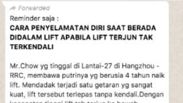 Cek Fakta Klaim Penyelamatan Diri Saat Lift Jatuh