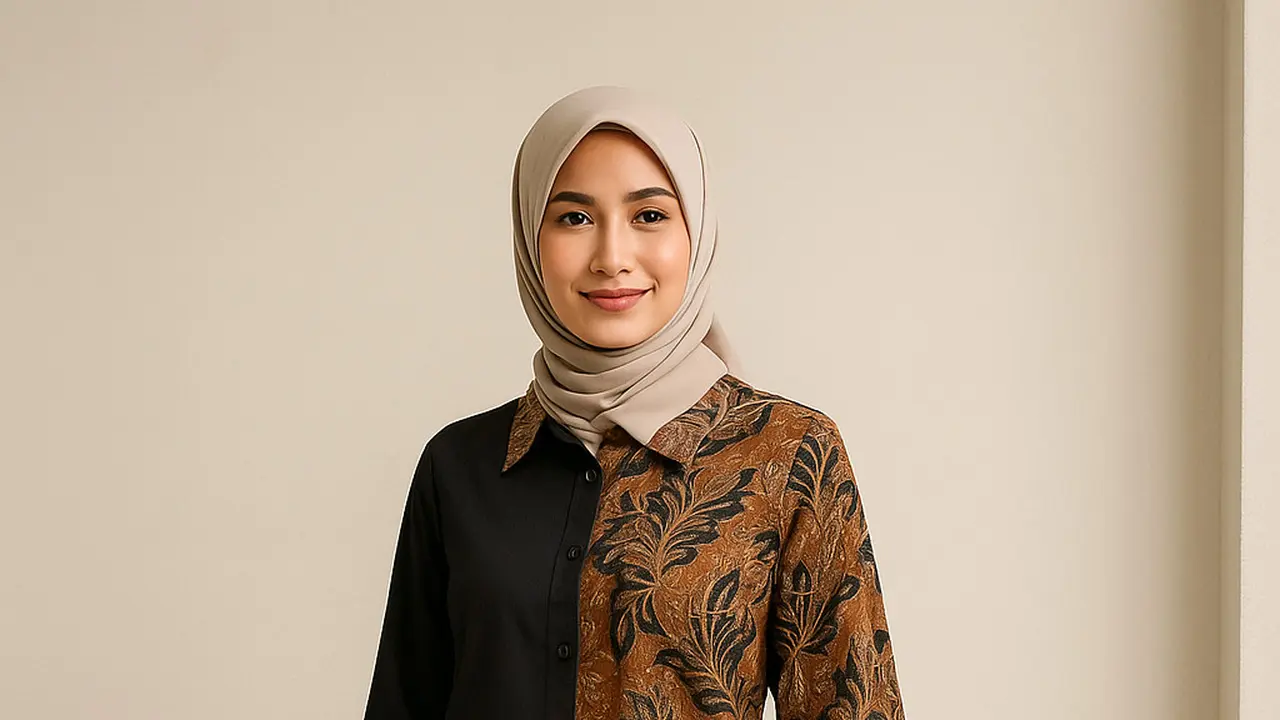 Model Blouse Batik Kombinasi Polos/Ilustrasi gambar oleh AI