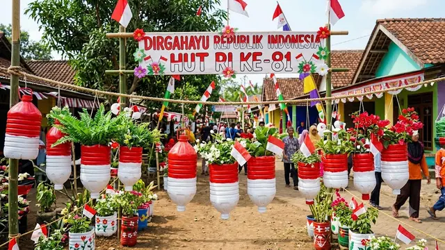 Desain Dekorasi HUT RI dari Limbah Plastik yang Murah tapi Mencuri Perhatian/AI Generated