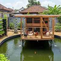 Konsep Pertanian Terpadu Mini dengan Ayam, Ikan, dan Sayuran di Satu Lahan/Gemini AI