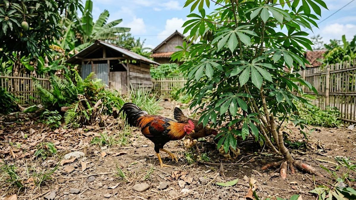 Cara Menggabungkan Ayam Kampung dan Pohon Singkong di Pekarangan, Hemat Pakan Harian