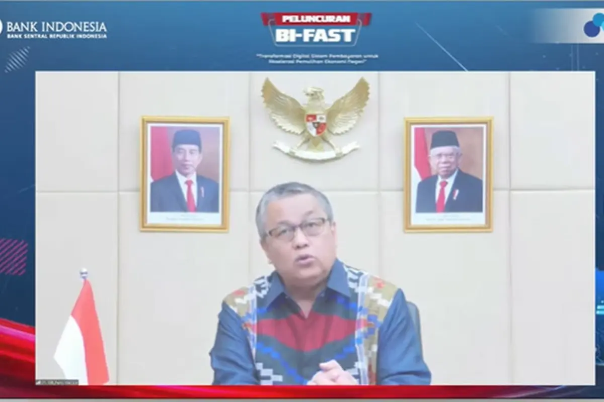 Gubernur BI, Bapak Perry Warjiyo resmi meluncurkan BI-FAST infrastruktur Sistem Pembayaran Ritel Nasional, secara virtual, Selasa (21/12/2021).