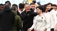 Sebelumnya, pada leg pertama perempat final Liga Champions 2024/2025, tim racikan pelatih Luis Enrique berhasil meredam perlawanan Aston Villa dengan skor 3-1. (FRANCK FIFE/AFP)