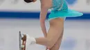 Ekspresi peserta kompetisi Es Skating wanita asal  Korea, Choi Dabin saat menunjukkan aksinya di atas seluncur es dalam ISU World Figure Skating Championships 2017 di Helsinki, Finlandia, (31/3). (AP Photo / Ivan Sekretarev)