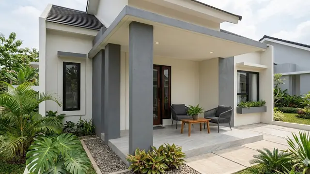 Ide Warna Cat Teras dan Pilar Rumah yang Cocok untuk Rumah Minimalis (Foto: Gemini AI)
