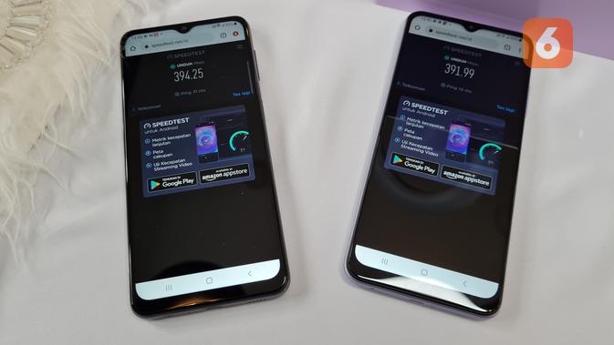 Kecepatan internet 5G di Galaxy A22 5G dan Galaxy A32 5G. (Liputan6.com/ Agustinus Mario Damar)