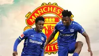 Manchester United - Jeremie Frimpong dan Edmond Tapsoba (Bola.com/Adreanus Titus)