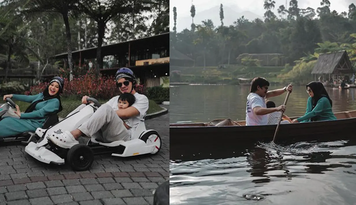 Pasangan selebriti Aurel Hermansyah dan Atta Halilintar sedang menanti anak keduanya. Istri Atta Halilintar itu sedang mengandung anak kedua. Berikut potret keseruan liburan bersama baby Ameena liburan di Bandung. [Instagram/aurelie.hermansyah]