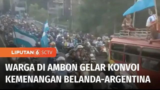 Keberhasilan Timnas Belanda dan Argentina ke babak delapan besar Piala Dunia dirayakan para pendukung fanatiknya di Ambon, Maluku. Aksi mereka yang berkonvoi di jalan utama disayangkan polisi karena mengganggu keamanan dan ketertiban masyarakat.