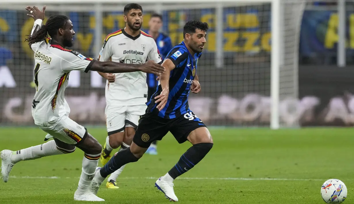 Menerima kunjungan Lecce, Nerazzurri menang dengan skor 2-0.  (AP Photo/Luca Bruno)