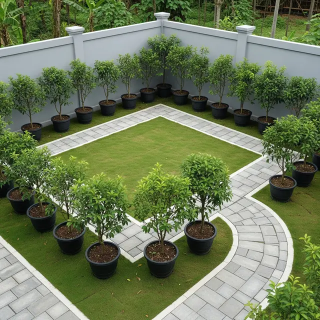 Desain Taman Buah Mini dengan Jalur Batu Alam yang Rapi (Image by Gemini AI)