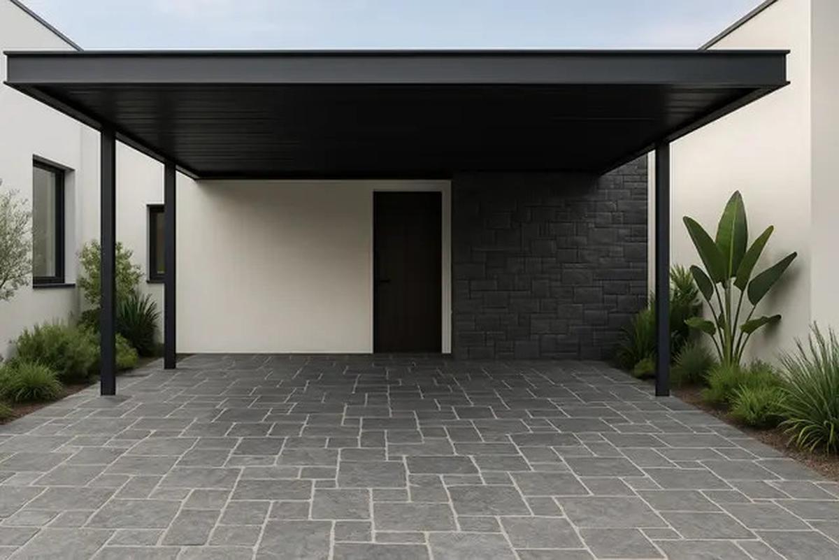 8 Inspirasi Carport dengan Batu Andesit 2025, Tampil Kokoh dan Elegan di Hunian Minimalis