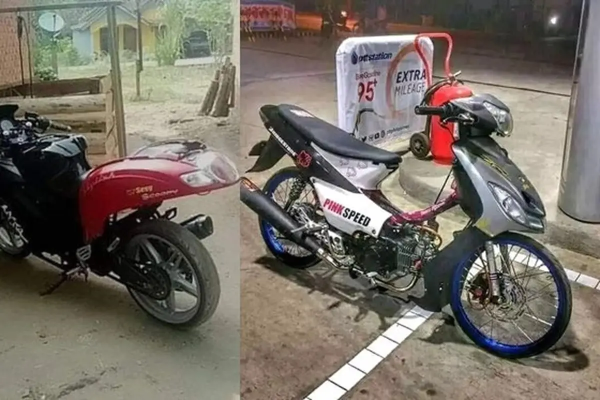 8 Potret Nyeleneh Orang Modifikasi Dua Motor Jadi Satu Ini Unik Banget
