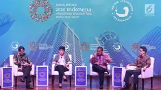 (Dari kiri) Managing Director MAS Ravi Menon bersama Gubernur Bank Thailand Veerathai Santiprabhob, Gubernur BI Perry Warjiyo, dan Gubernur Bank Negara Malaysia Nor Shamsiah Mohd Yunus saat seminar di Nusa Dua, Bali, Jumat (12/10). (Liputan6/Angga Yuniar)