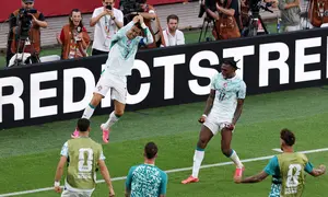 Selebrasi Cristiano Ronaldo ketika Portugal menang atas Kroasia di babak 32 besar Piala Dunia 2026 (AFP)