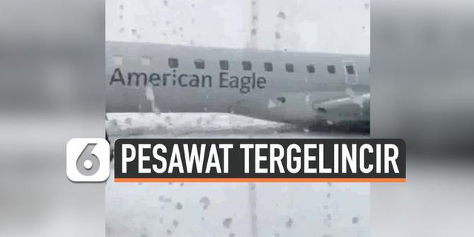 VIDEO: Detik-Detik Pesawat American Airlines Tergelincir Saat Mendarat