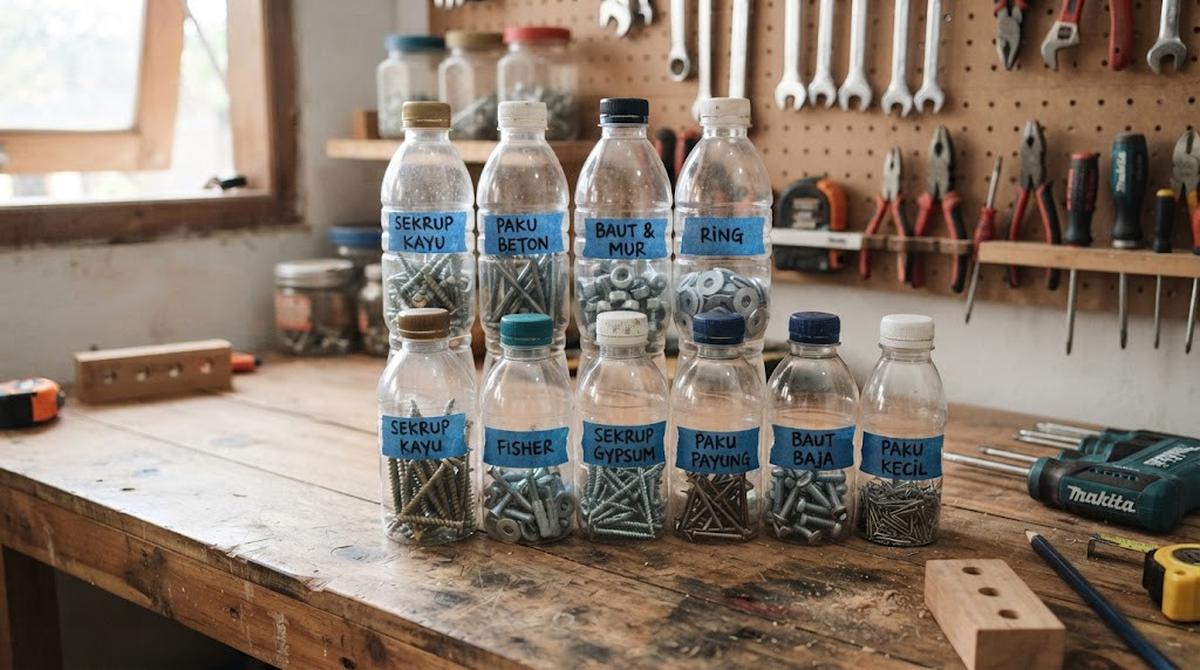 Ubah Botol Menjadi Tempat Sekrup dan Peralatan Kecil
