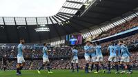 Pemain Manchester CIty merayakan gol David Silva pada laga Liga Inggris melawan Southampton di Etihad Stadium, Minggu (4/11/2018). (AFP/Paul Ellis)