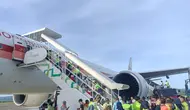 Garuda Indonesia mengakui, insiden pesawat terbang yang mengangkut jemaah haji akan menjadi pembelajaran. (Liputan6.com/ Muhammad Radityo Priyasmoro)