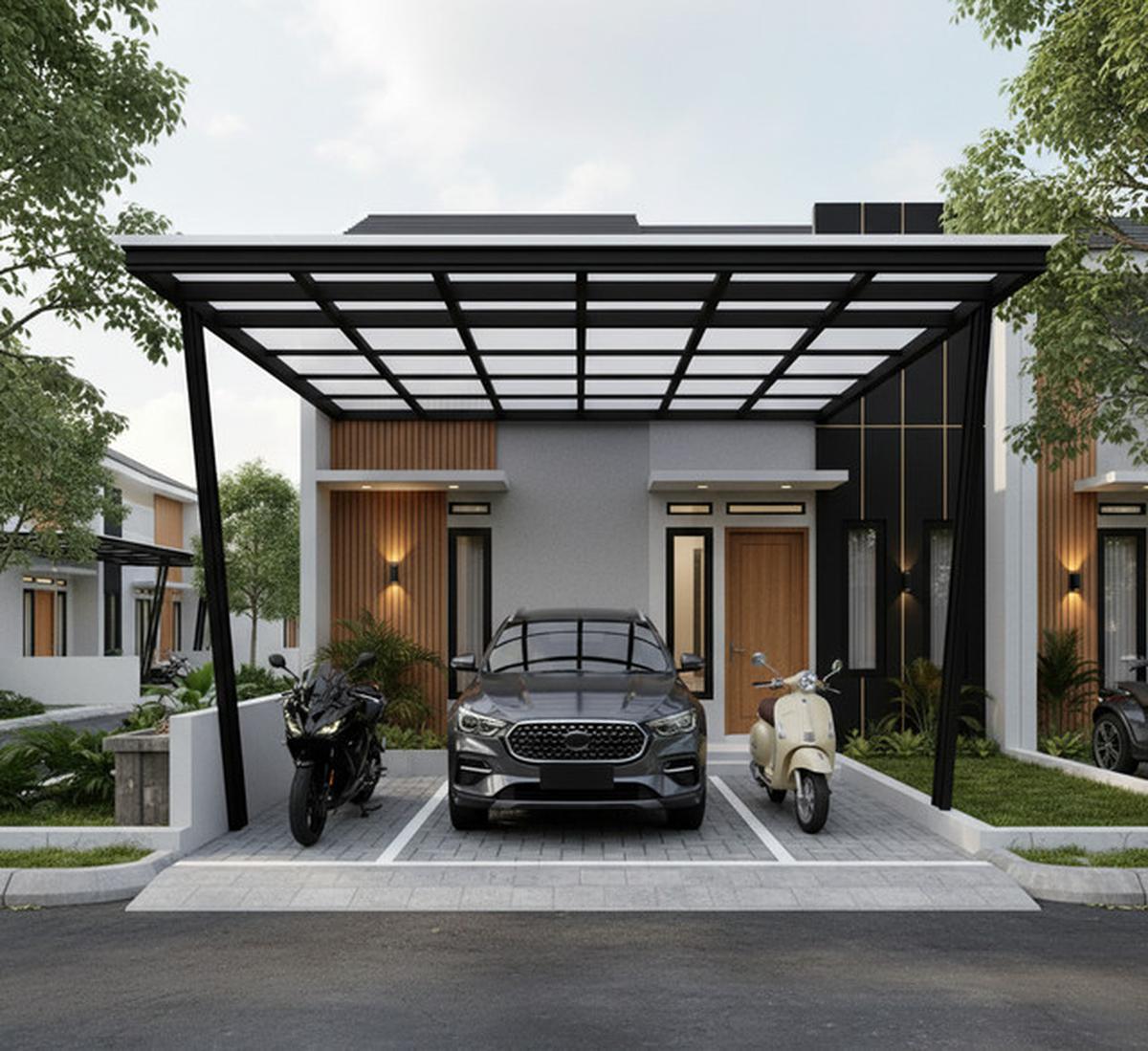 8 Inspirasi Carport Minimalis untuk 1 Mobil 2 Motor di Lahan Sempit 2025